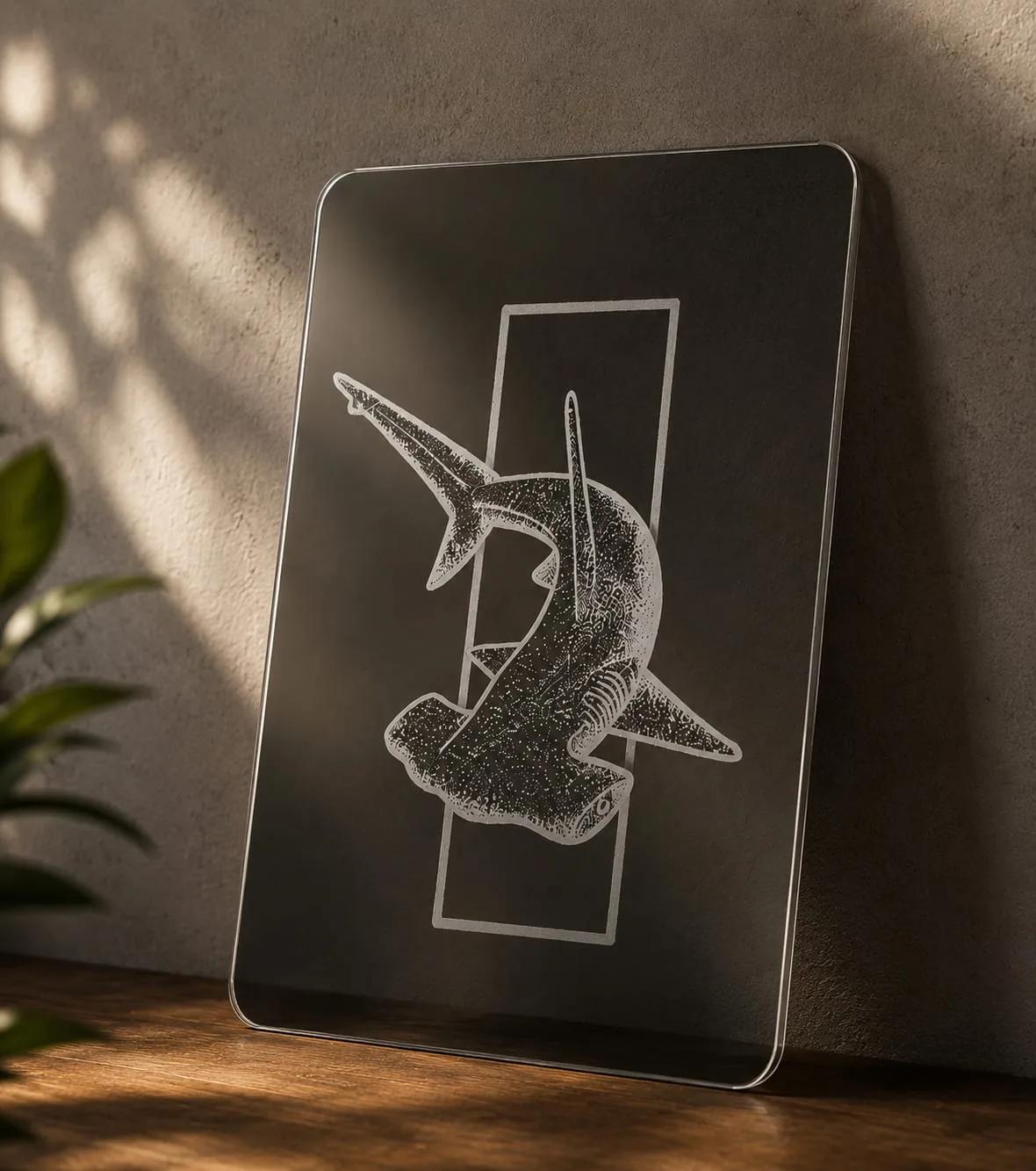 Espejo grabado personalizado con tiburón martillo — CAELO